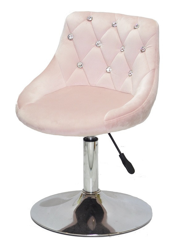 Стілець Foro SV CH-Base рожевий В-1021 оксамит із каретною стяжкою зі стразами на хромованій круглій опорі-нозі, фото 1