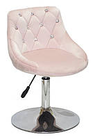 Стілець Foro SV CH-Base рожевий В-1021 оксамит із каретною стяжкою зі стразами на хромованій круглій опорі-нозі, фото 2