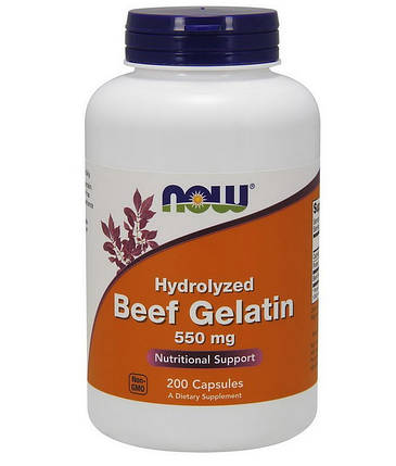 Гідролізат желатину NOW Hydrolyzed Beef Gelatin mg 550 200 caps, фото 1