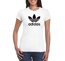Жіноча бавовняна футболка Адідас (Adidas) з брендовим логотипом,