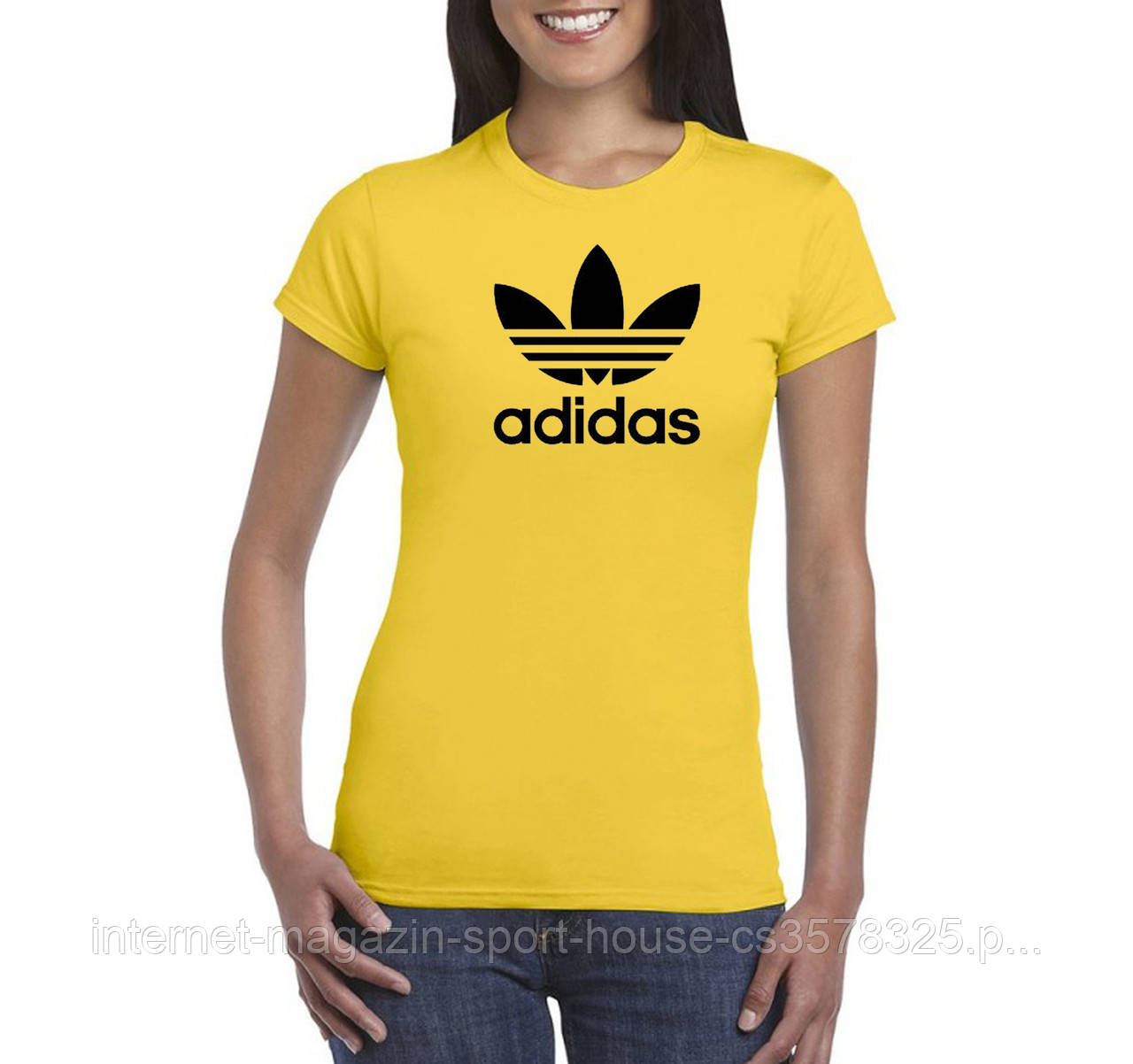 Жіноча бавовняна футболка Адідас (Adidas) з брендовим логотипом,