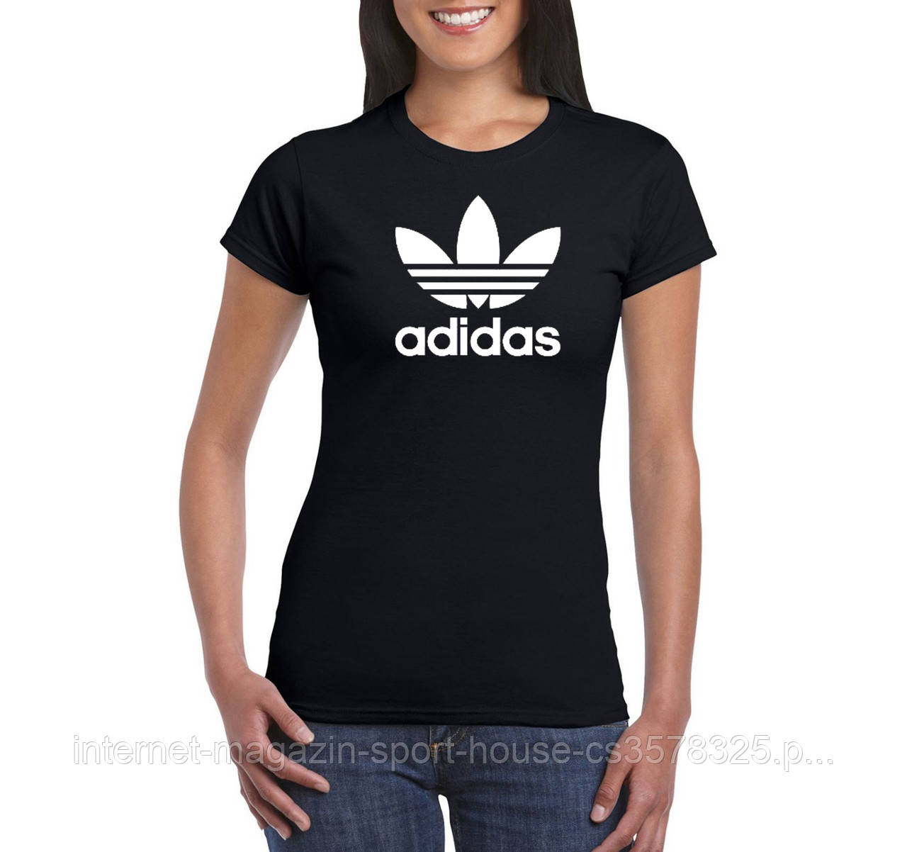 Жіноча бавовняна футболка Адідас (Adidas) з брендовим логотипом,