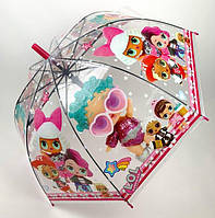 Зонт для девочек Зонтик трость детский полуавтомат прозрачный " Куклы LOL" Лол