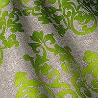 Декоративна тканина зелений вензель на срібному тлі Іспанія 82558v2