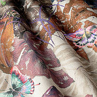 Декоративная ткань с тропическими бабочками и растениями коричневого цвета Испания 82909v1