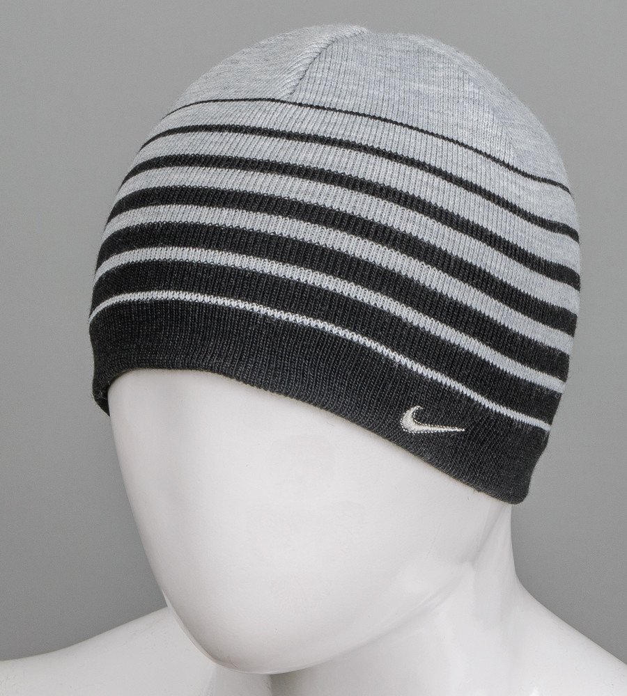Шапка чоловіча Смужка з логотипом Nike, Чорний з сірим