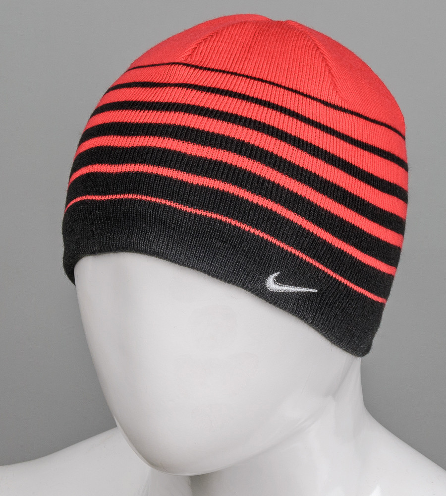 Шапка чоловіча Смужка з логотипом Nike, Чорний з червоним
