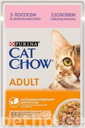 Консерва для котів Purina Cat Chow Adult лосось і зелена квасоля у желе, пауч, 85 г