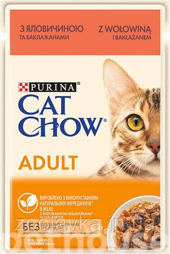 Консерва для кішок Purina Cat Chow яловичина та баклажани в желе, пауч, 85 г