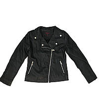 Куртка-косуха из экокожи утепленная, черная 8-16 лет