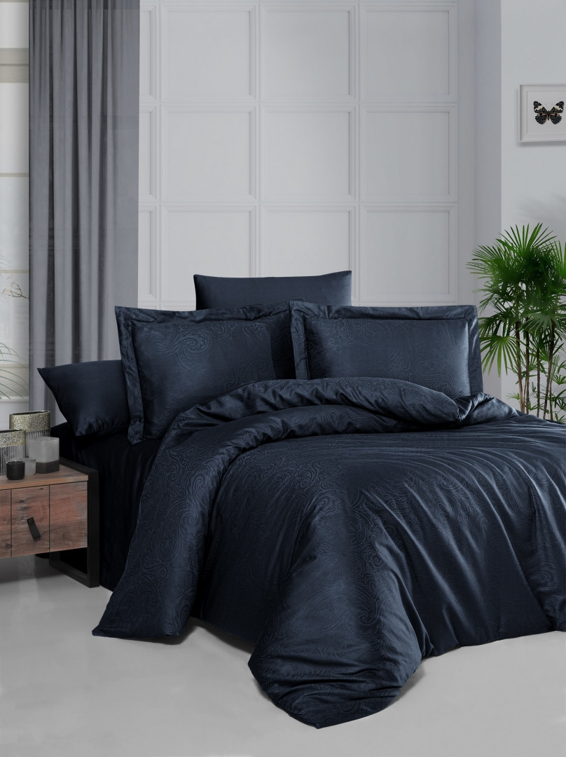 Турецьке Постільна Білизна La Romano Jacquard Satin Lavendar Navy Blue