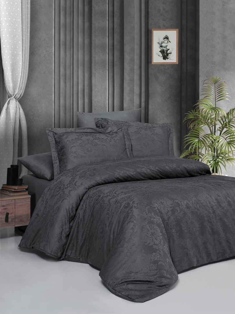 Турецьке Постільна Білизна La Romano Jacquard Satin Rachel Anthracite, фото 1