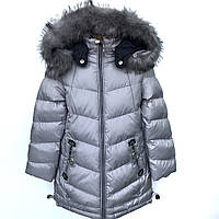 Зимняя куртка-пальто для девочки 104-128 серое (Польша)