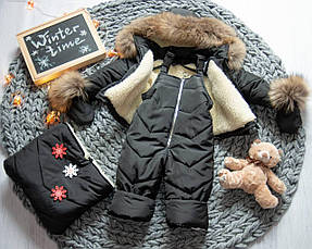Зимовий дитячий теплий комбінезон-трансформер 3в1: курточка, конверт для ніг, напівкомбінезон/0-2 роки, песець, фото 3