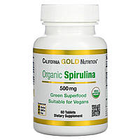 Спіруліна органічна, 500 мг, Organic Spirulina, California Gold Nutrition, 60 таблеток