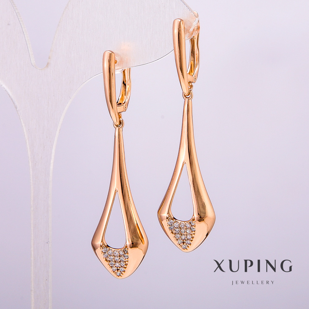 Сережки Xuping Позолота 18К з білими стразами 55х18х14мм + -