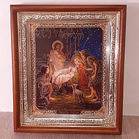 Икона Рождество Христово, лик 15х18 см, в светлом прямом деревянном киоте