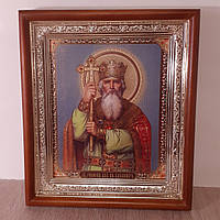 Икона Владимир святой Равноаппостольный Великий князь, лик 15х18 см, в светлом прямом деревянном киоте