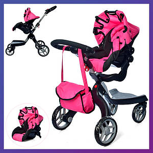 Іграшкова коляска для ляльки з перекидною ручкою Melogo 9631 рожевий колір. Коляска для ляльки