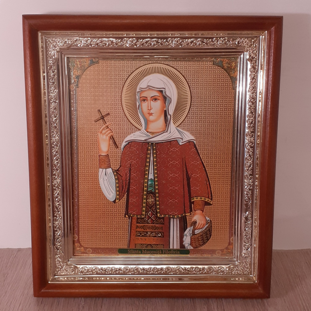 Ікона свята Філафтея румунська, лик 15х18 см, у світлому прямому дерев'яному кіоті