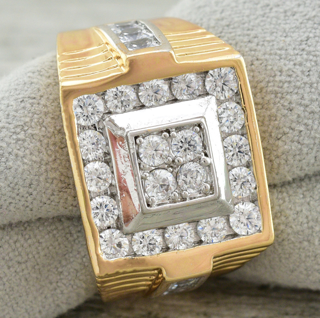 Печатка Xuping c родуванням 11565 ширина 16 мм білі фіаніти позолота 18К розмір 20, фото 1