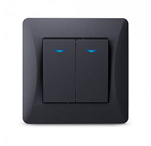 VIDEX BINERA Вимикач двоклавішний з підсвічуванням чорний графіт