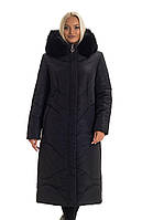 Жіноче зимове довге пальто великих розмірів. Жіноча зимова куртка- пальто-пуховик Р-48-66 чорне