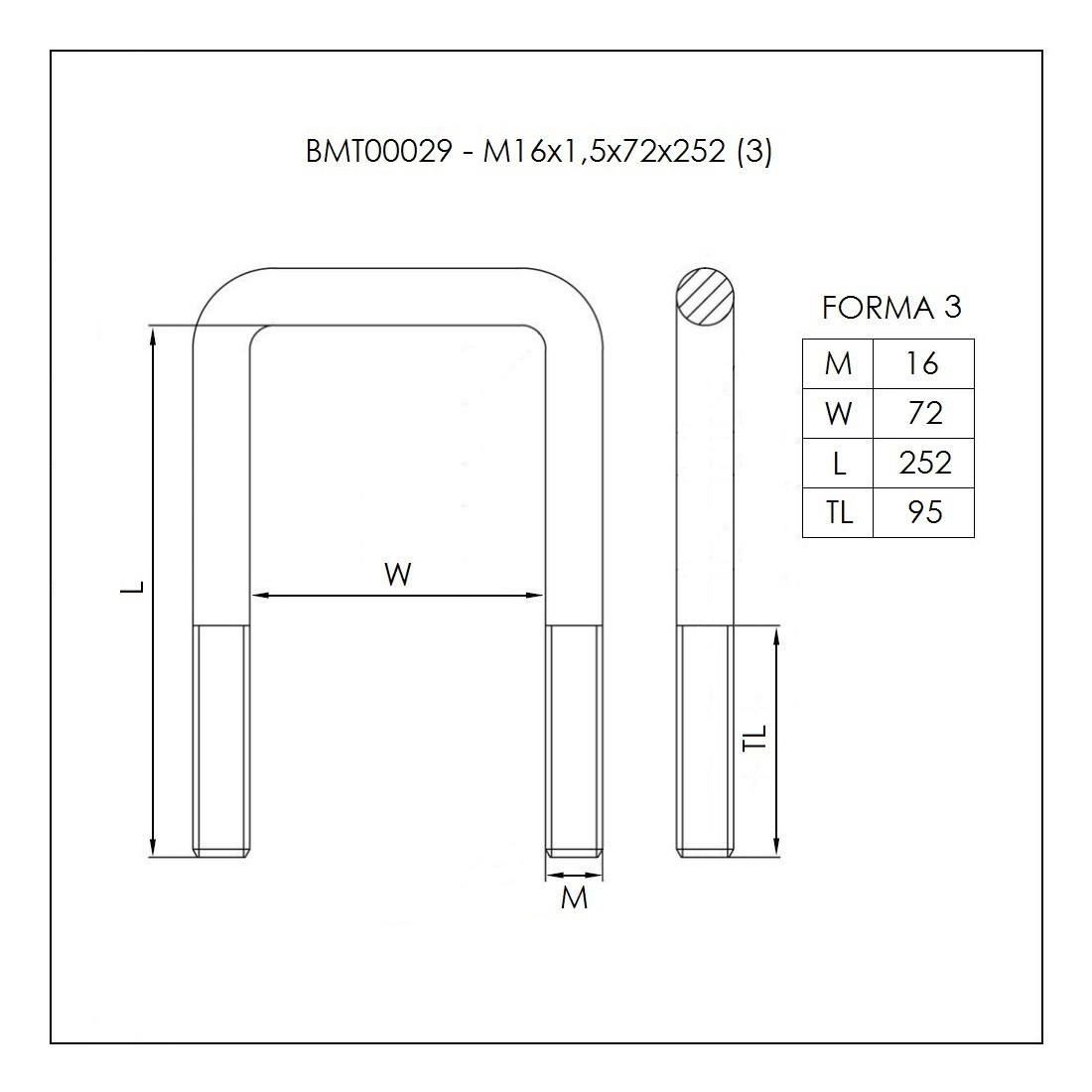 Стремянка рессорная DAF (M16x1,5x72x252) BMT00029 W/N - фото 3 - id-p31680695