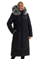Женское пальто, длинное, зимнее, больших размеров. Женская зимняя курточка - пальто - пуховик Р-48-66 черное