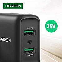 Сетевое зарядное устройство Ugreen 36W 3А QC3.0 для быстрой зарядки 2 USB (черный)