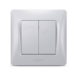 VIDEX BINERA Вимикач двоклавішний срібний шовк