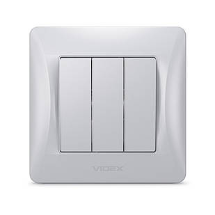 VIDEX BINERA Вимикач трёхклавішний срібний шовк