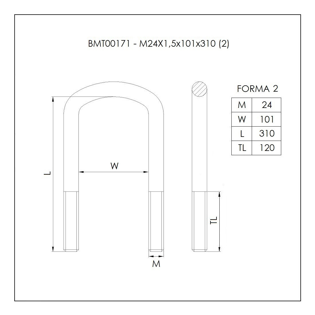 Стремянка рессорная Mercedes (M24x1,5x101x310) BMT00171 W/N - фото 3 - id-p12864240