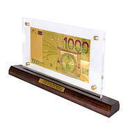 Банкнота на подставке 1000 EUR (евро) золото 14,5х28 см