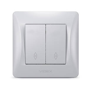 VIDEX BINERA Вимикач двоклавішний прохідний срібний шовк