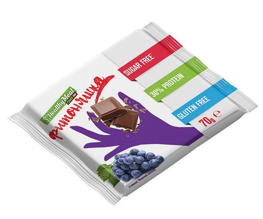 Плитка протеїнова 70 g, молочний шоколад з родзинками, фото 1