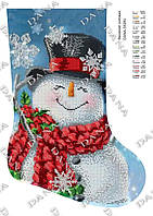Заготовка для вишивки новорічного чобітка 3526Ч Веселий сніговик
