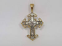 Серебряный крест Распятие Христа с позолотой. 3421-ЗЧФ