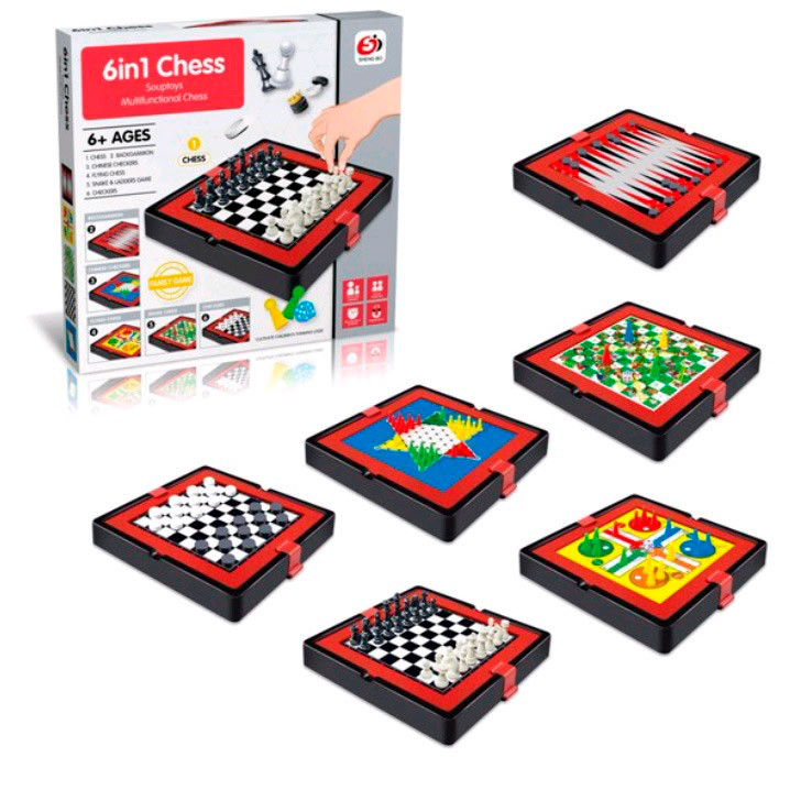Настільна гра S4404-4 6в1(шашки,шахи,нарди),магнитн,фішки, кубики,в кор-ке, 29-28-4,5 см