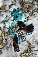 Картина Betta fish, 40х59.3 см, петушок длиннохвостый голубой. Интерьерная картина рыбы петушки