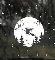 Наклейки на Хеллоуїн Відьма на тлі місяця (декор геловін зірки ніч місяць) матова 325х325 мм