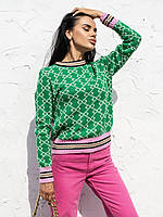 В'язаний жіночий светр в принт з контрастними манжетами (р. 42-46) 4041187