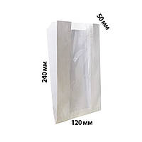 Пакет бумажный с окном 240х120х50 мм Белый пакет саше с прозрачным окном в упаковке 100 шт.