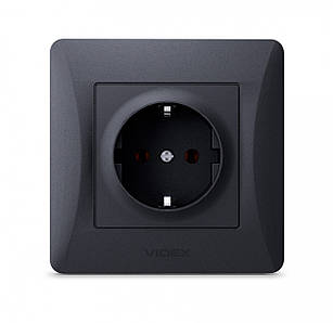 VIDEX BINERA Розетка одинарна із заземленням чорний графіт