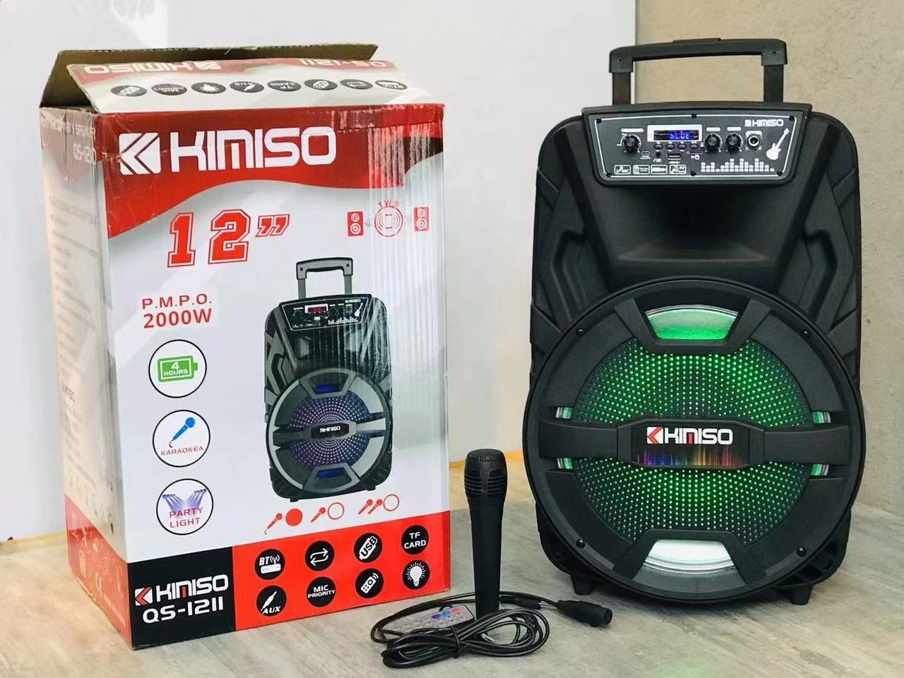 Колонка акумуляторна KIMISO QS-1211 з мікрофоном 12 дюймів (110 W/USB/BT/FM/TWS), фото 1