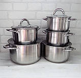 Набір каструль із неіржавкої сталі з товстим дном Edenberg EB-4004 Набір кухонного посуду 10 предметів, фото 3