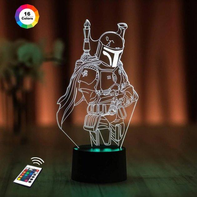 3D нічник "Мандалорець" (ВОЛІЧЕННЕ ЗОБРАЖЕННЯ) + пульт ДК + мережевий адаптер + батарейки (3ААА) 3DTOYSLAMP