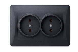 VIDEX BINERA Розетка подвійна чорний графіт