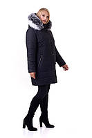 Зимняя женская черная теплая куртка больших размеров с мехом