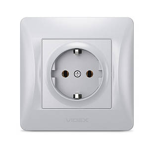 VIDEX BINERA Розетка одинарна із заземленням срібний шовк